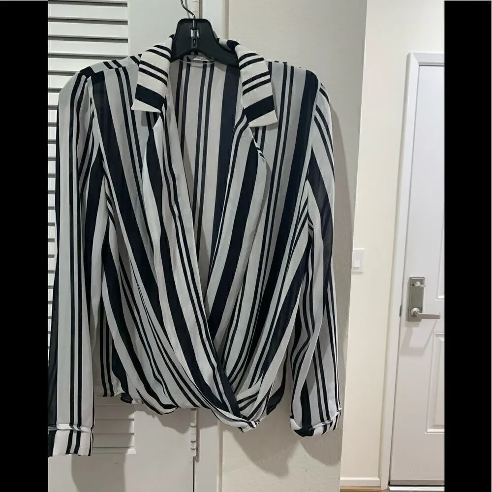 park bravo Stripes Deep V Long Sleeve Casual Blouse EU size 36 - Picture 1 of 3